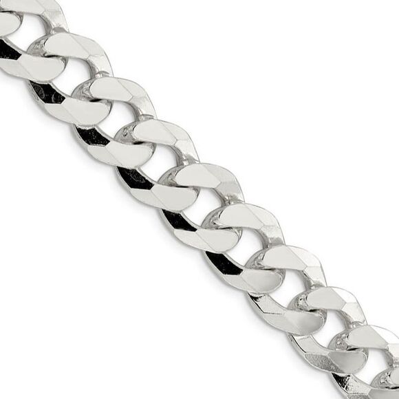 Mens 14mm Sterling Silver Solid Beveled Curb Chain Necklace 24 Inch